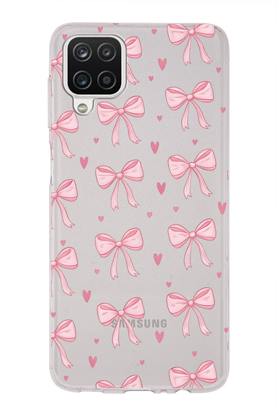 FLAMENKO Samsung Galaxy A22 / M22 / M32 Compatible Pink Bow Pattern Transpare...