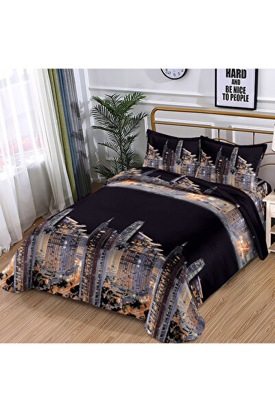 OEM Lenjerie de pat pentru pat dublu 2 persoane, JHN, din Finet, 4 piese, AUR...