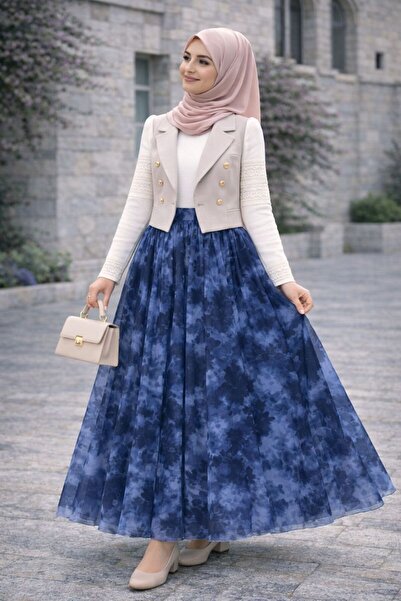 Sfg Life Moda Ασύμμετρη κοπή, έθνικ σχέδιο, ελαστική μέση και φούστα από τούλ...