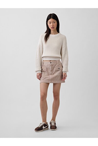 GAP Kadın Açık Kahverengi Mid Rise Kargo Mini Etek