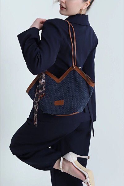 Zealous Γυναικεία τσάντα ώμου με ψάθινο φερμουάρ με λεπτομέρεια κασκόλ