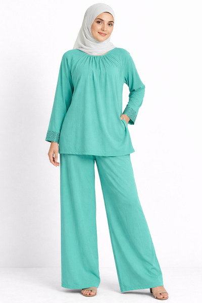 ABT Modest Long Sleeve Top & Wide-Leg Pants Set
