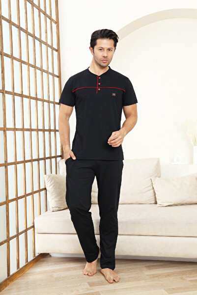 Enisena Σετ Ανδρικές Πιτζάμες - 100% Βαμβάκι - Ρόμπα με 3 κουμπιά και γιακά 1...