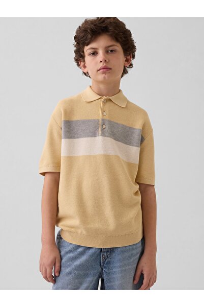 GAP Erkek Çocuk Sarı Relaxed Stripe Polo Triko T-Shirt