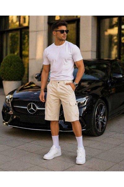 Quafash Men's Slim Fit Cargo Pocket Capri Shorts
