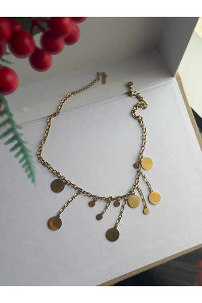 elin Sallantılı Pul Detaylı Modern Zincir Kolye - Gold Seri
