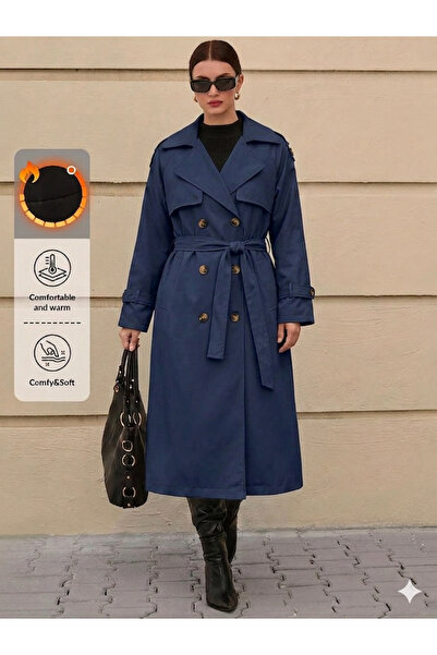 BORCKA TEKSTİL Γυναικεία μακριά καμπαρντίνα με κουμπιά, με επένδυση, με ζώνη,...