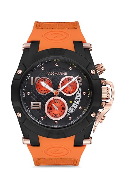Pacomarine Sportif Turuncu Silikon Kordonlu 44mm 10Atm 316L Paslanmaz Çelik E...