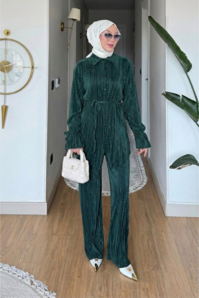 Tesettür Diyarı Noa Piliseli Πουκάμισο-Παντελόνι από Πλισέ Ύφασμα με Τσακισμέ...