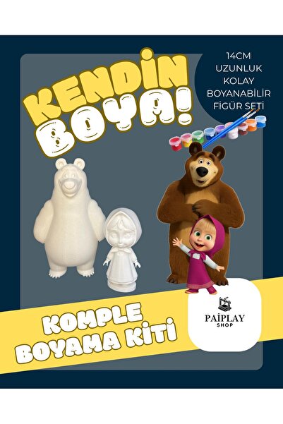 PAİPLAYSHOP Maşa Ve Koca Ayı - Boyama Seti Ve Maşa And Koca Ayı Figürü