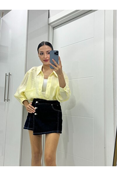GM Butikk Kadın Sarı Oversize Cepli Pery Gömlek