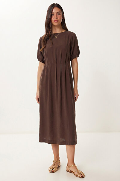 Lovelyİstanbul Πλισέ Καλοκαιρινό Μακρύ Φόρεμα Modal LGX0006 ΚΑΦΕ