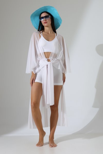 Esberin Front-Tie Long Tulle Beach Dress Pareo
