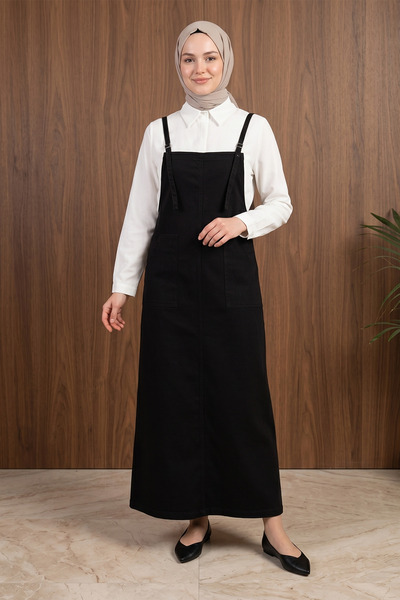 FERHEL Γυναικείο φόρεμα τζιλέ με λεπτές τιράντες - Μαύρο