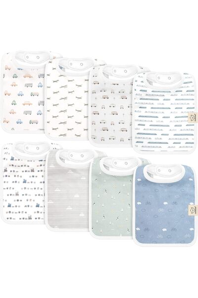 KeaBabies 8-Pack Organic Baby Bibs for Boys, Girls - Super Absorbent Cotton D...