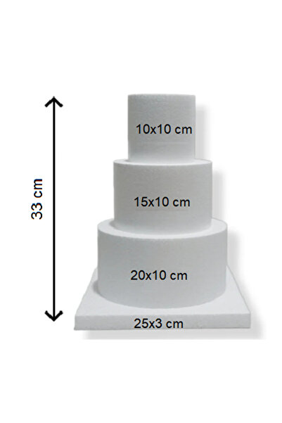 DEKORAS Strafor 3 Katlı Maket Pasta (10x10-15x10-20x10 cm) Tabanlık 25x25x3 cm