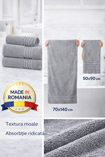 Set de 2 prosoape de bumbac premium pentru hotel, 100% bumbac, 600g/m2, 70x140cm + 50x90cm, Fabricat în România miniatura 2