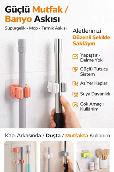 AYGÖREN HOME Paspas Süpürge Fırça Ve Mop Askısı Sap Tutucu Mutfak Banyo Askı ...