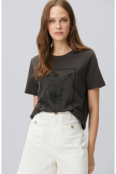 Network Kahverengi Royal Desen Taş Baskılı T-shirt