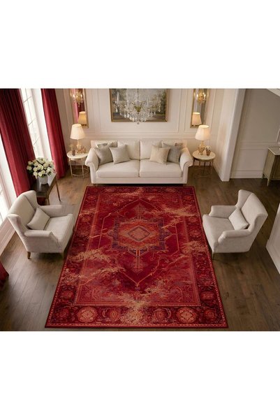 Rugs Modern Halı SDT Εθνοτικό χαλί με μπορντό φόντο, υφαντό σχέδιο και διακοσ...