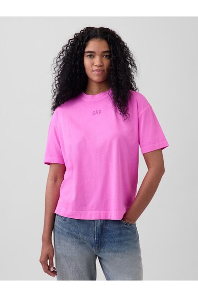 GAP Kadın Pembe Organik Pamuk VintageSoft Athletic Logo Tunik T-Shirt