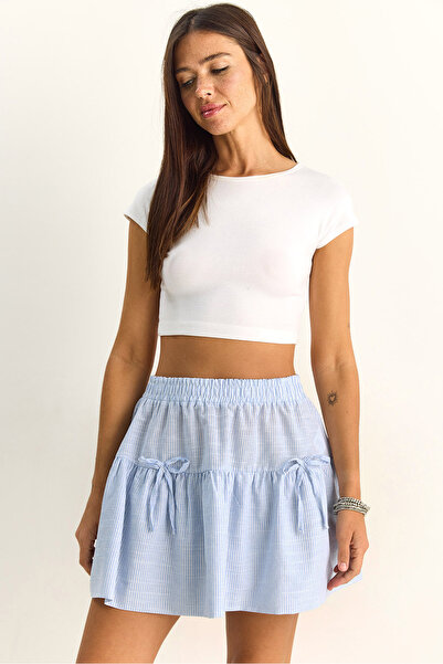 Bianco Lucci Γυναικεία 100% βαμβακερή μίνι φούστα με ελαστική μέση και λεπτομ...