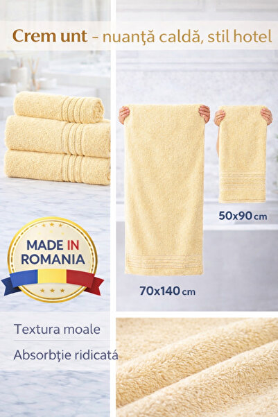 Set de 2 prosoape de bumbac premium pentru hotel, 100% bumbac, 600g/m2, 70x140cm + 50x90cm, Fabricat în România miniatura 2