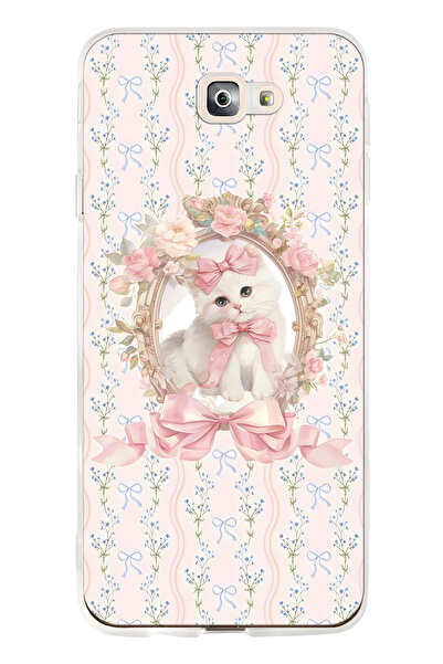 FLAMENKO Samsung Galaxy J7 Prime Uyumlu Pembe Fiyonklu Kedi Desenli Şeffaf Te...