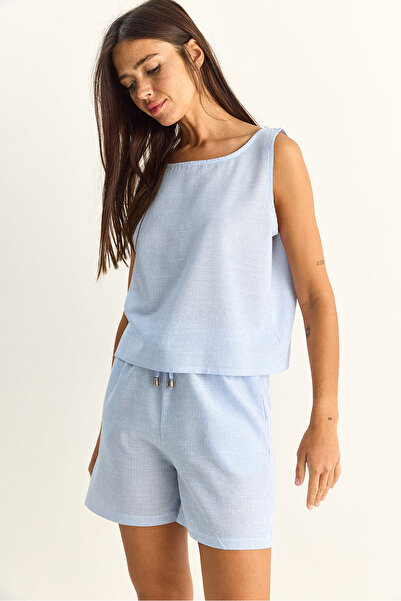 Bianco Lucci Γυναικεία μπλούζα με λουράκια από 100% βαμβάκι, ελαστική μέση, σ...