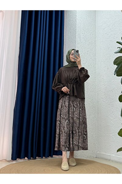 MİHRA STORE Sümeyra Beli Tünelli Κοντό πουκάμισο με λάστιχο στα μανίκια και κ...