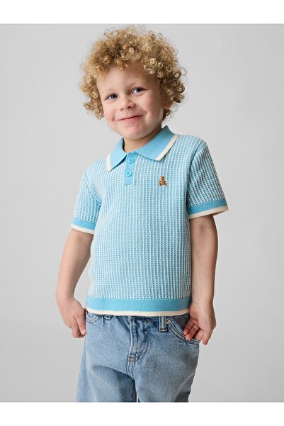 GAP Erkek Bebek Açık Mavi Textured Örgü Polo T-Shirt