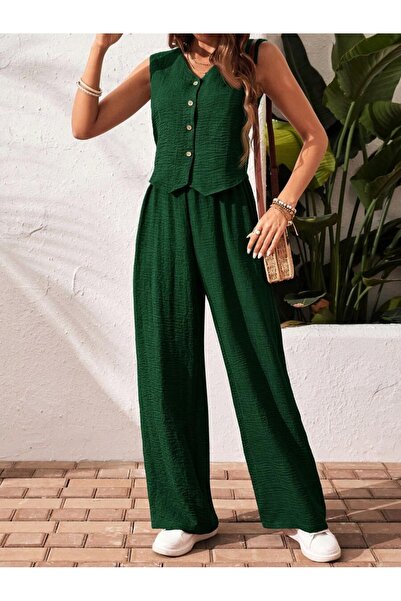 Iuliashop Costum verde Florina, format din vestă și pantaloni - M