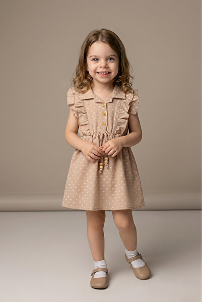 LP LittlePoffy Κοριτσίστικο φόρεμα με βολάν στο λαιμό και κουμπιά