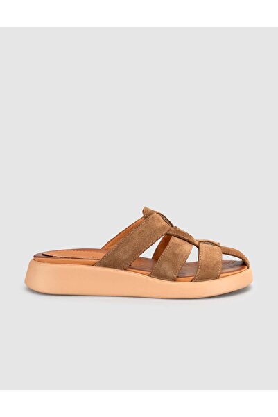 Cabani Γυναικείες παντόφλες πλατφόρμας από γνήσιο δέρμα Tan