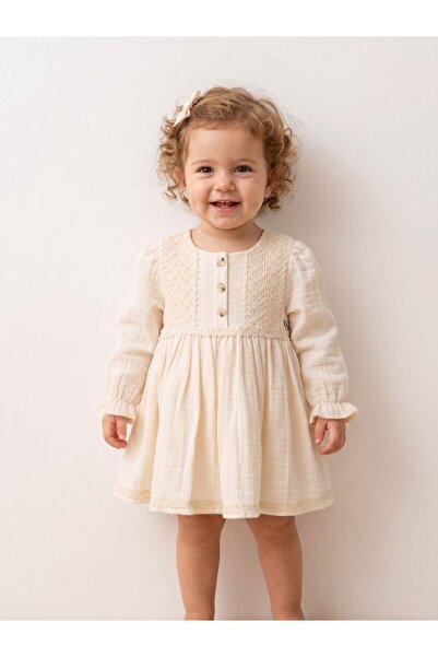 Cherrys Bebek Lace Detailed Muslin Baby Girl Dress