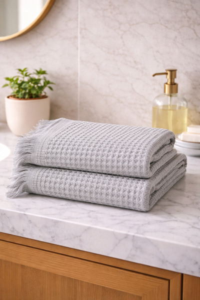 Sabia Daily 100% Cotton Waffle Towel Set – Hand Towel & Bath Towel