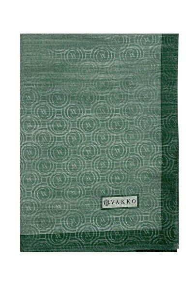 Vakko Cotton Silk Shawl - Spiral Monogram - Dark Çağla