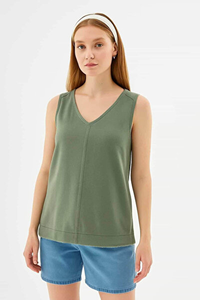 Fashion Friends Γυναικεία μπλούζα με λαιμόκοψη V σε χακί χρώμα 26Y0530K1