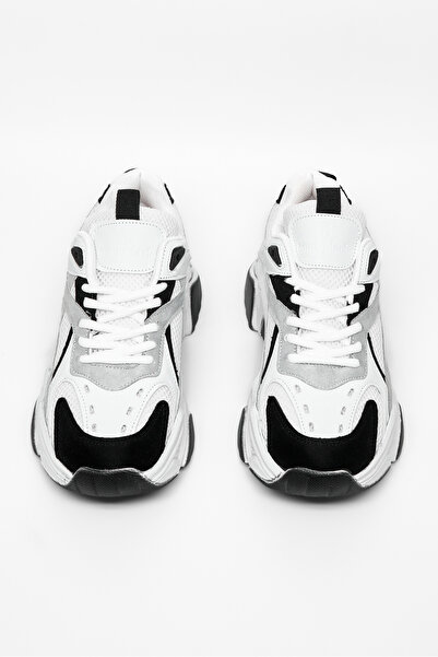 Tonny Black Kadın Beyaz Siyah Rahat Kalıp Poli Taban Bağcıklı Sneaker