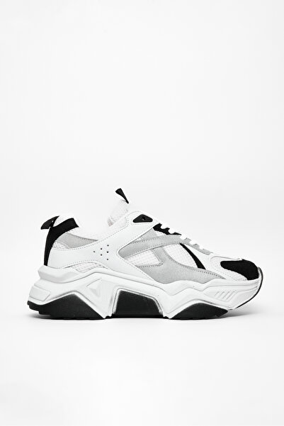 Tonny Black Kadın Beyaz Siyah Rahat Kalıp Poli Taban Bağcıklı Sneaker