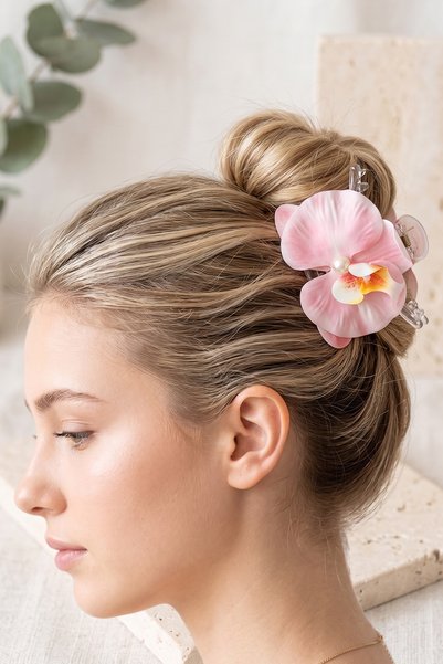 ALYRA Flower Detailed Clip-On Hairpin with Clasp, Large Size Hawai Hairpin, Stylish Accessory 13 cm