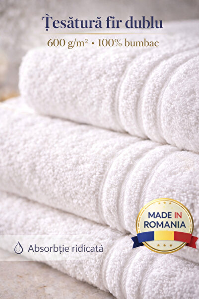 Set de 2 prosoape de bumbac premium pentru hotel, 100% bumbac, 600g/m2, 70x140cm + 50x90cm, Fabricat în România miniatura 3