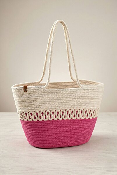 Comfort Craft Double Color Patterned Jute Straw Look Beach Bag - Stylish Summ...
