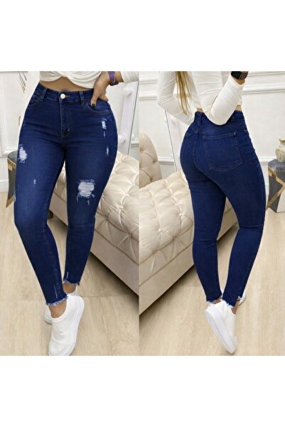 Modayakamoz Γυναικείο τζιν παντελόνι με ψηλόμεσο σχέδιο με σχισμένο σχέδιο