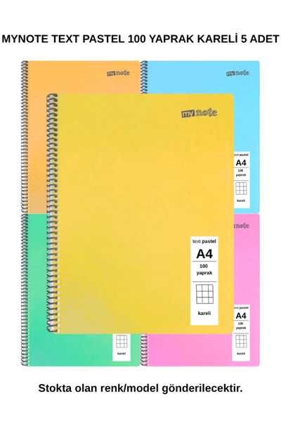 Mynote TEXT Παστέλ Τετράδιο Α4 100 Φύλλα Καρό 5 Τεμάχια