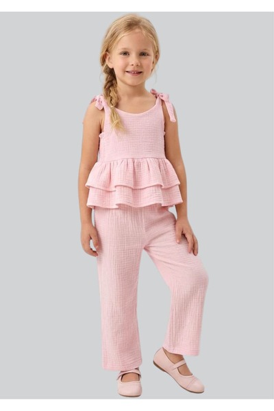 ww waka waka kids store Girl's Ruffled Muslin Pants Set