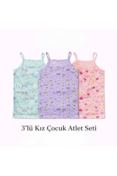 asil butik 3’lü Kız Çocuk Atlet Desenli %100 Pamuk Günlük Kullanım