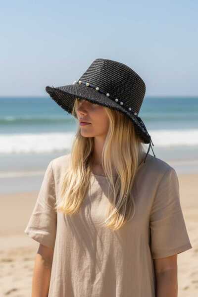 Aware Time Ψάθινο καπέλο μισού φεγγαριού με ρυθμιζόμενο Velcro στο πίσω μέρος