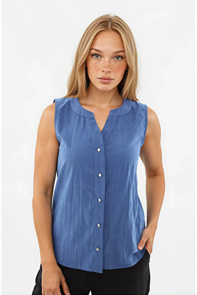 Vitrin Zero Sleeve Button Front Blouse