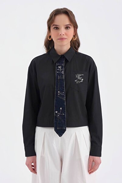 tw3 Γυναικείο τζιν πουκάμισο με λεπτομέρεια σχεδιασμού και λεπτομέρεια από ύφ...